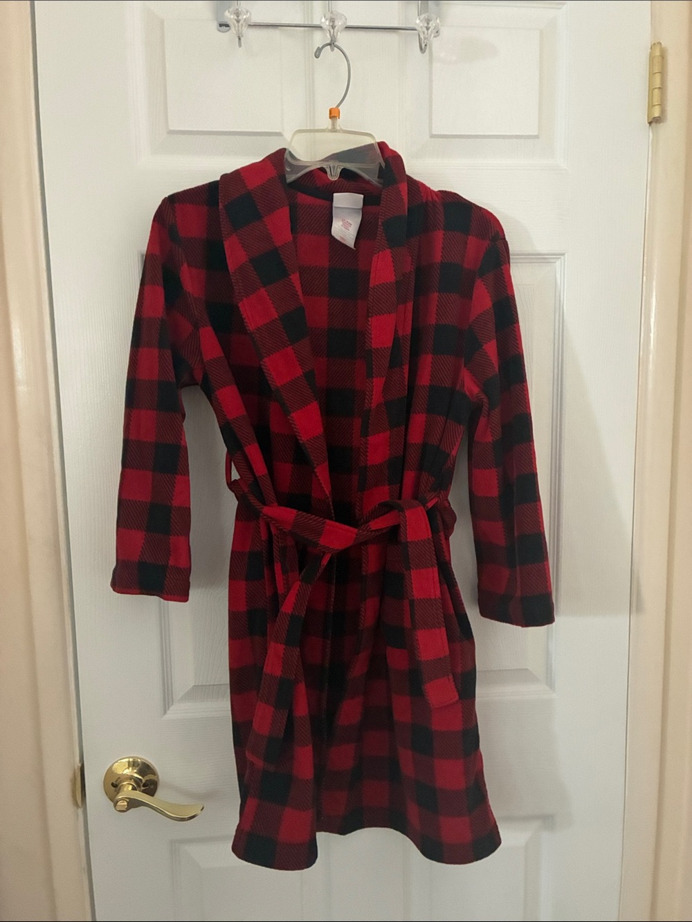 Boy’s Wondershop Red and Black Buffalo Plaid Fleece Belted Robe Christmas XMAS